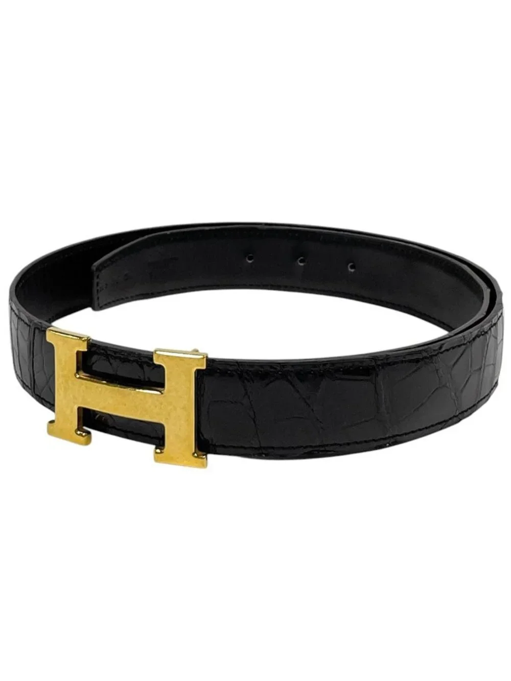 Hermes Constance Belt Martelee Porosus Black